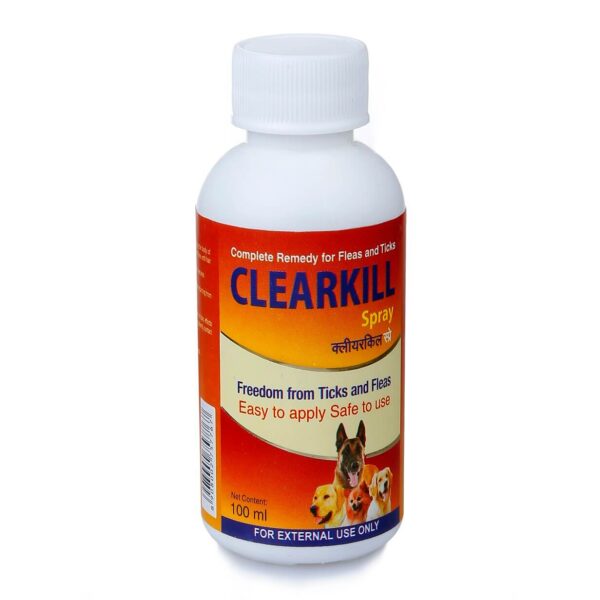 Clearkill – Flea and Tick Spray for Dogs and Cats,(Fipronil 0.25 % Ectoparasiticide), 100 Ml
