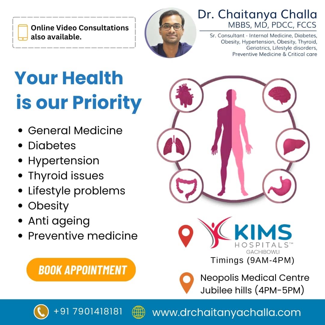 Best General Physician in KIMS Hospital Gachibowli Hyderabad | Dr. Chaitanya Challa