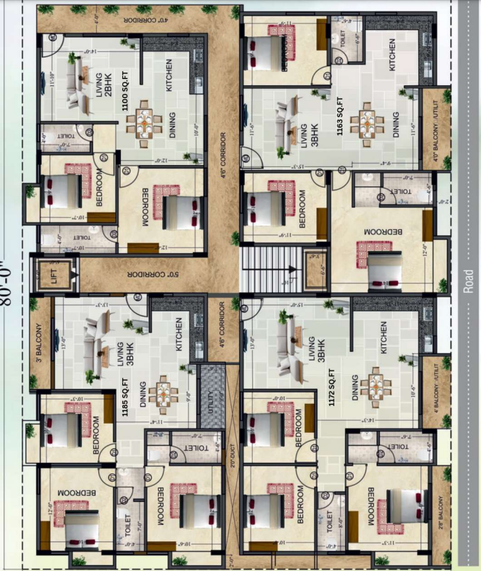 1100 Sq.Ft 2 BHK flats at minimum price in KR Puram