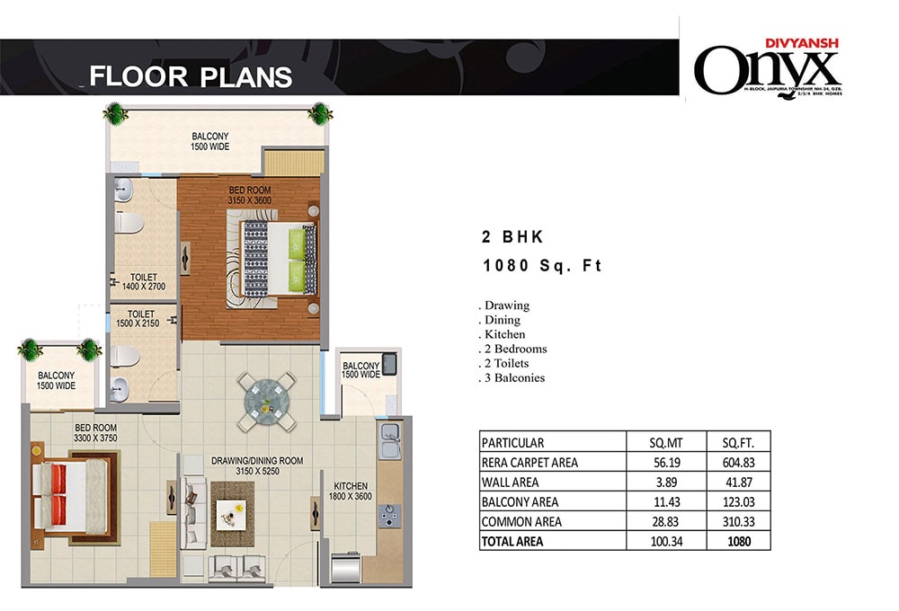 Luxury 2 BHK For sale in Ghaziabad – Divyansh Onyx