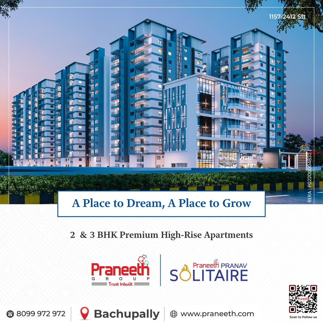 Praneeth Pranav Solitaire | 3 BHK Flats in Bachupally | 3 BHK Flats for Sale in Bachupally | Premium 3 BHK Flats